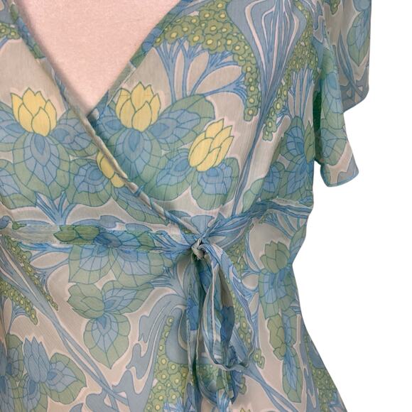 H&M Vtg Y2K Coquette Fairy Babydoll Top w Tie Sheer Flutter Sleeves Flowy Hem - Picture 4 of 16